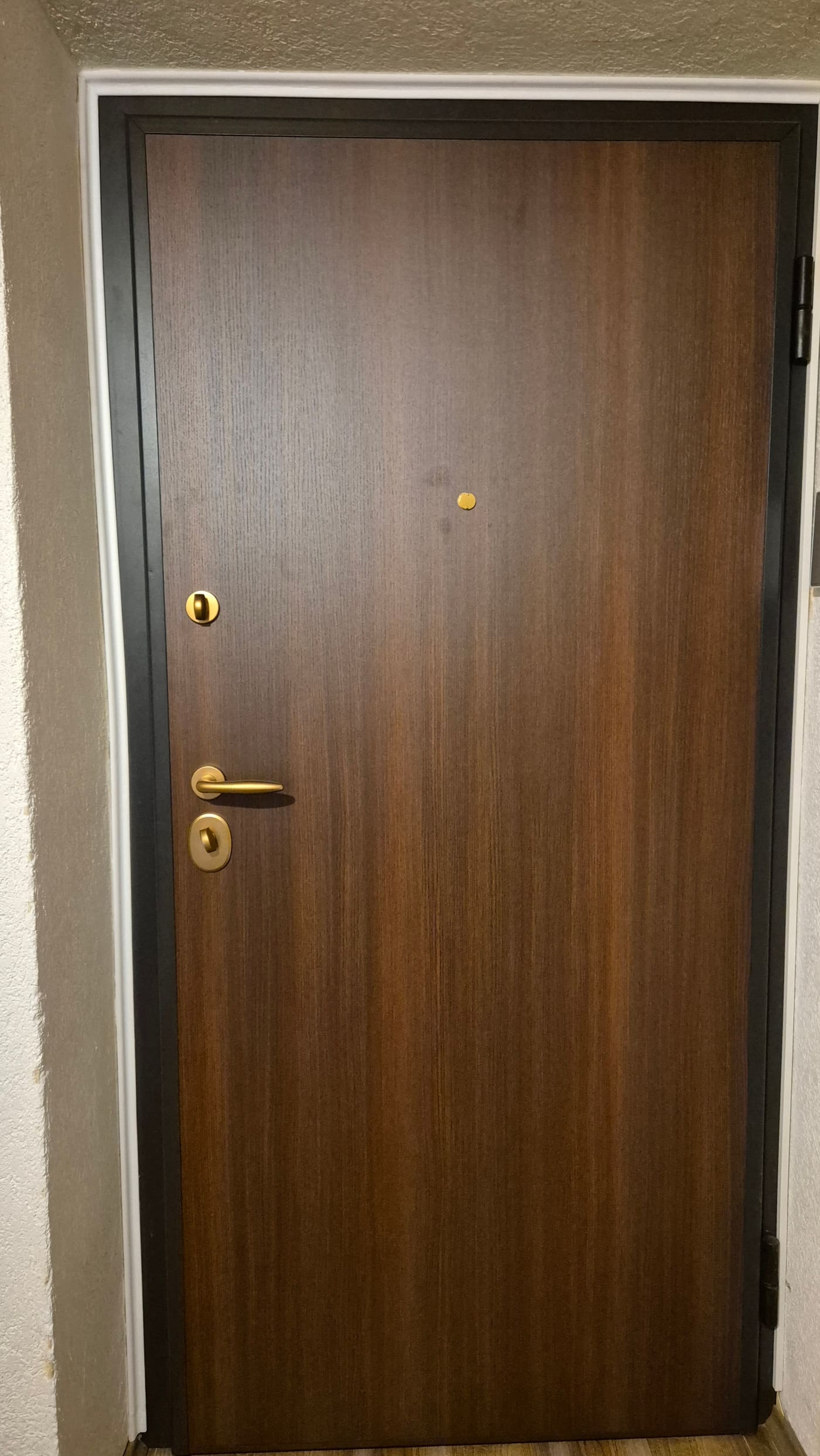 Protuprovalna vrata u dekoru drva sa zlatnim okovom