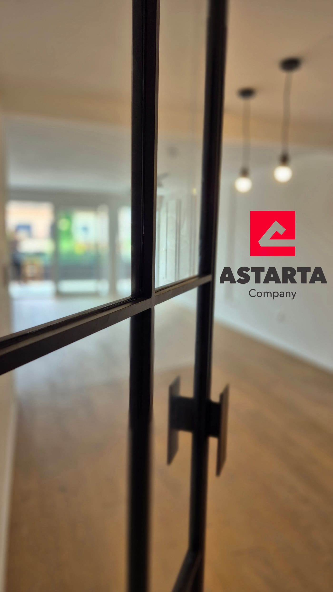 Detalj crne šarke i čeličnog profila na staklenim vratima