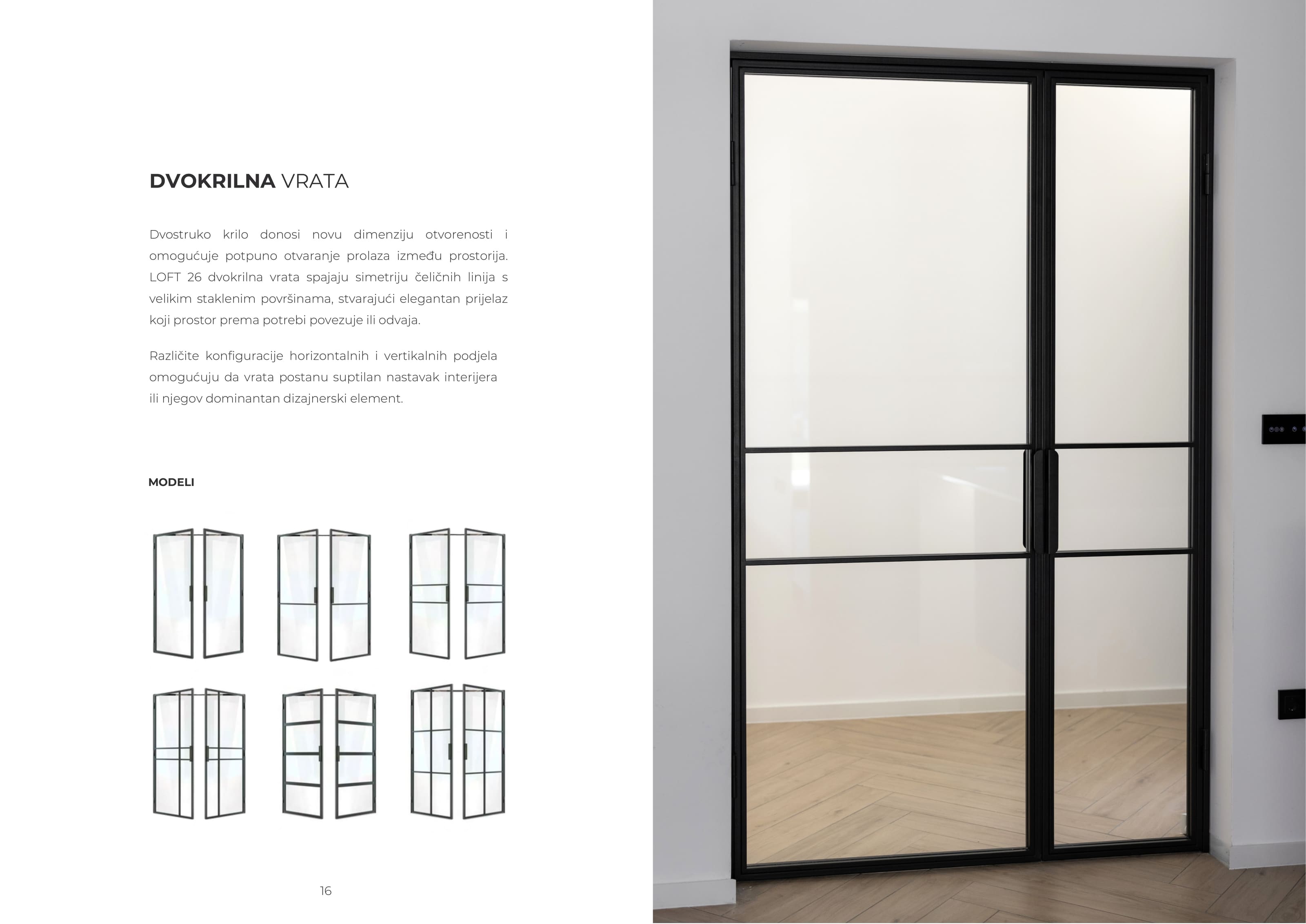 Katalog, stranica 9: opis dvokrilnih vrata sa šest modela i dvokrilna vrata s prečkama