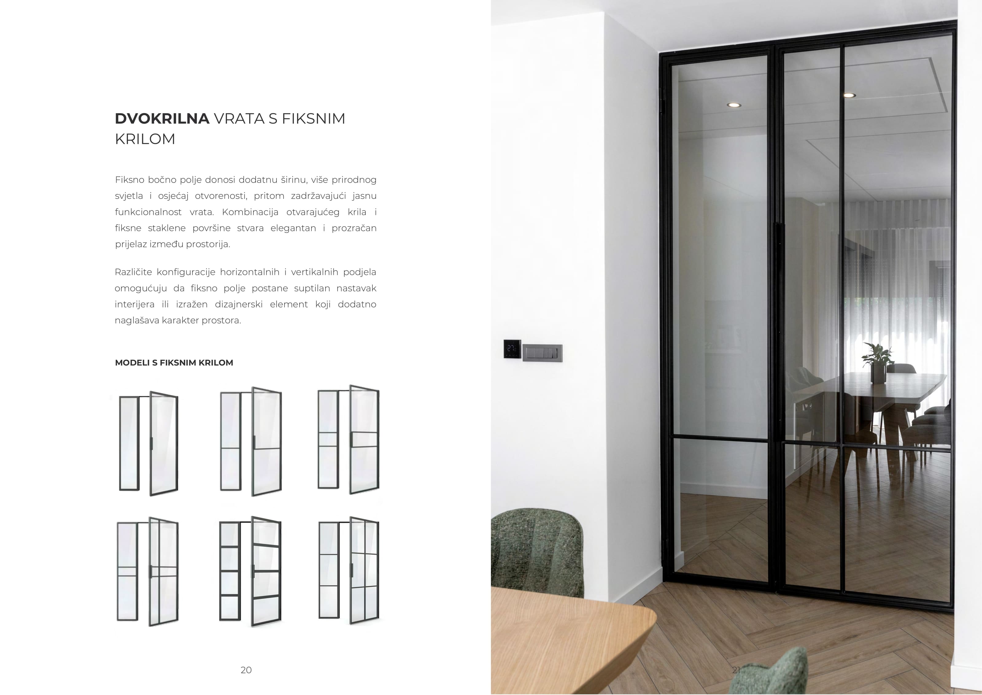Katalog, stranica 11: opis dvokrilnih vrata s fiksnim krilom sa šest modela i vrata prema blagovaonici